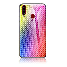 Silicone Frame Mirror Rainbow Gradient Case Cover LS2 for Samsung Galaxy A20s Pink