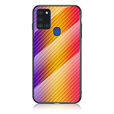 Silicone Frame Mirror Rainbow Gradient Case Cover LS2 for Samsung Galaxy A21s Orange