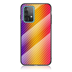 Silicone Frame Mirror Rainbow Gradient Case Cover LS2 for Samsung Galaxy A52 5G Orange