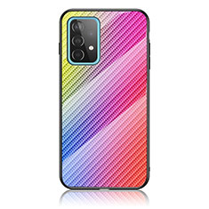 Silicone Frame Mirror Rainbow Gradient Case Cover LS2 for Samsung Galaxy A52s 5G Pink