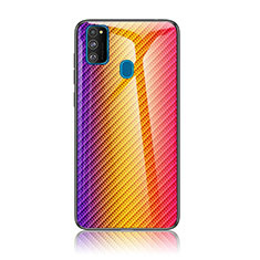 Silicone Frame Mirror Rainbow Gradient Case Cover LS2 for Samsung Galaxy M30s Orange