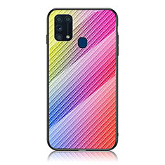 Silicone Frame Mirror Rainbow Gradient Case Cover LS2 for Samsung Galaxy M31 Prime Edition Pink