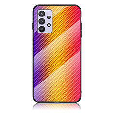 Silicone Frame Mirror Rainbow Gradient Case Cover LS2 for Samsung Galaxy M32 5G Orange