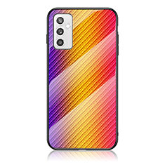 Silicone Frame Mirror Rainbow Gradient Case Cover LS2 for Samsung Galaxy M52 5G Orange
