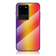 Silicone Frame Mirror Rainbow Gradient Case Cover LS2 for Samsung Galaxy S20 Ultra 5G Orange