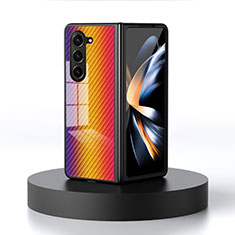 Silicone Frame Mirror Rainbow Gradient Case Cover LS2 for Samsung Galaxy Z Fold5 5G Orange
