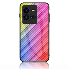 Silicone Frame Mirror Rainbow Gradient Case Cover LS2 for Vivo iQOO 10 Pro 5G Pink