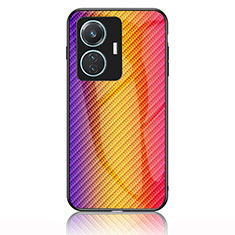 Silicone Frame Mirror Rainbow Gradient Case Cover LS2 for Vivo T1 4G Orange