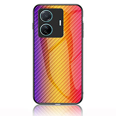 Silicone Frame Mirror Rainbow Gradient Case Cover LS2 for Vivo T1 5G Orange