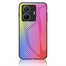 Silicone Frame Mirror Rainbow Gradient Case Cover LS2 for Vivo T1 5G Pink