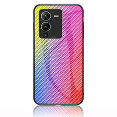 Silicone Frame Mirror Rainbow Gradient Case Cover LS2 for Vivo V25 Pro 5G Pink