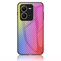 Silicone Frame Mirror Rainbow Gradient Case Cover LS2 for Vivo V25e Pink