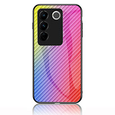 Silicone Frame Mirror Rainbow Gradient Case Cover LS2 for Vivo V27 Pro 5G Pink