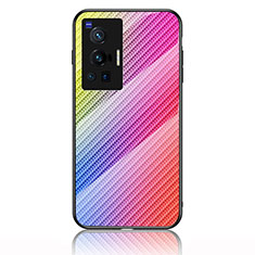 Silicone Frame Mirror Rainbow Gradient Case Cover LS2 for Vivo X70 Pro 5G Pink