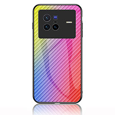 Silicone Frame Mirror Rainbow Gradient Case Cover LS2 for Vivo X80 5G Pink