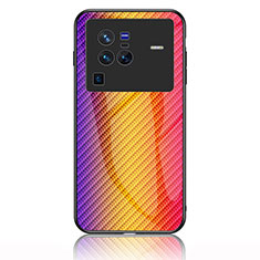 Silicone Frame Mirror Rainbow Gradient Case Cover LS2 for Vivo X80 Pro 5G Orange