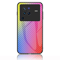 Silicone Frame Mirror Rainbow Gradient Case Cover LS2 for Vivo X80 Pro 5G Pink
