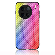 Silicone Frame Mirror Rainbow Gradient Case Cover LS2 for Vivo X90 5G Pink