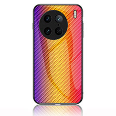 Silicone Frame Mirror Rainbow Gradient Case Cover LS2 for Vivo X90 Pro 5G Orange
