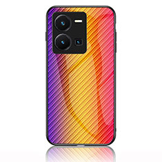 Silicone Frame Mirror Rainbow Gradient Case Cover LS2 for Vivo Y35 4G Orange