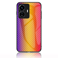 Silicone Frame Mirror Rainbow Gradient Case Cover LS2 for Vivo Y77e 5G Orange
