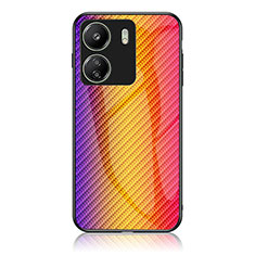 Silicone Frame Mirror Rainbow Gradient Case Cover LS2 for Xiaomi Poco C65 Orange