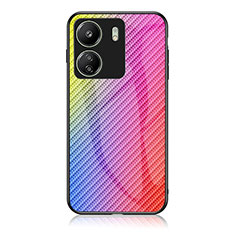 Silicone Frame Mirror Rainbow Gradient Case Cover LS2 for Xiaomi Poco C65 Pink