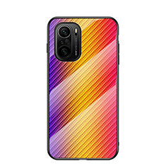 Silicone Frame Mirror Rainbow Gradient Case Cover LS2 for Xiaomi Poco F3 5G Orange