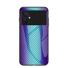 Silicone Frame Mirror Rainbow Gradient Case Cover LS2 for Xiaomi Poco M5 4G Blue