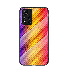 Silicone Frame Mirror Rainbow Gradient Case Cover LS2 for Xiaomi Redmi Note 11 Pro+ Plus 5G Orange