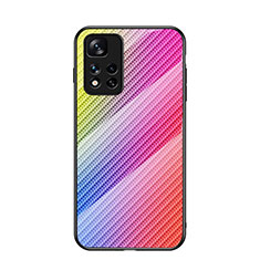 Silicone Frame Mirror Rainbow Gradient Case Cover LS2 for Xiaomi Redmi Note 11 Pro+ Plus 5G Pink