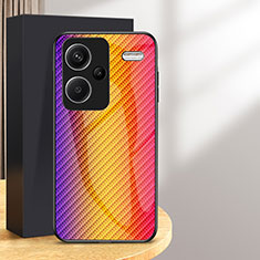 Silicone Frame Mirror Rainbow Gradient Case Cover LS2 for Xiaomi Redmi Note 13 Pro+ Plus 5G Orange