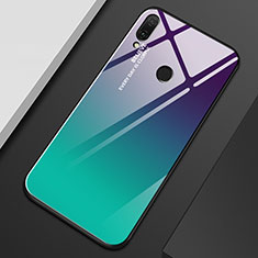 Silicone Frame Mirror Rainbow Gradient Case Cover M01 for Huawei Enjoy 9 Plus Cyan