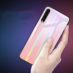 Silicone Frame Mirror Rainbow Gradient Case Cover M01 for Huawei P20 Pro Pink