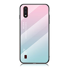Silicone Frame Mirror Rainbow Gradient Case Cover M01 for Samsung Galaxy A01 SM-A015 Cyan