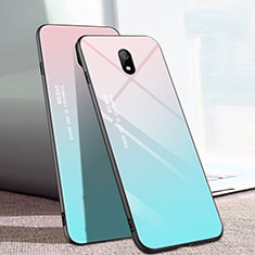 Silicone Frame Mirror Rainbow Gradient Case Cover M01 for Xiaomi Redmi 8A Cyan