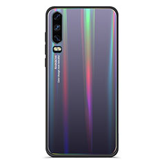 Silicone Frame Mirror Rainbow Gradient Case Cover M02 for Huawei P30 Black