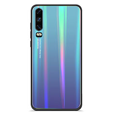 Silicone Frame Mirror Rainbow Gradient Case Cover M02 for Huawei P30 Blue