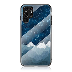 Silicone Frame Starry Sky Mirror Case Cover for Samsung Galaxy S22 Ultra 5G Blue