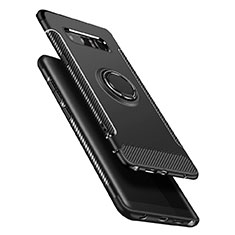 Silicone Matte Finish and Plastic Back Case with Finger Ring Stand A01 for Samsung Galaxy Note 8 Black