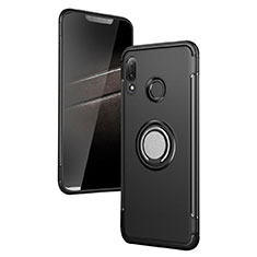 Silicone Matte Finish and Plastic Back Case with Finger Ring Stand for Huawei P Smart+ Plus Black