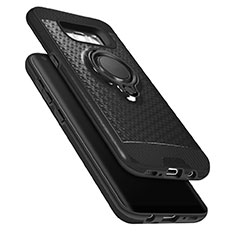 Silicone Matte Finish and Plastic Back Case with Finger Ring Stand for Samsung Galaxy S8 Plus Black