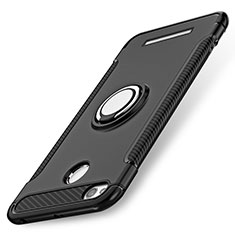 Silicone Matte Finish and Plastic Back Case with Finger Ring Stand for Xiaomi Redmi 3S Prime Black