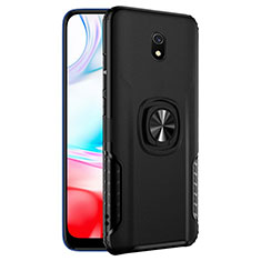 Silicone Matte Finish and Plastic Back Case with Finger Ring Stand for Xiaomi Redmi 8A Black