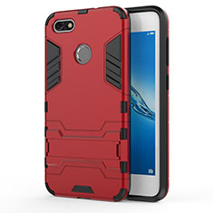 Silicone Matte Finish and Plastic Back Case with Stand for Huawei Enjoy 7 Red