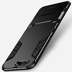 Silicone Matte Finish and Plastic Back Case with Stand for Huawei P10 Black