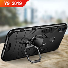 Silicone Matte Finish and Plastic Back Case with Stand for Huawei Y9 (2019) Black