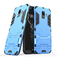 Silicone Matte Finish and Plastic Back Case with Stand for Samsung Galaxy A6 (2018) Blue
