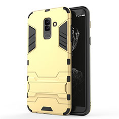 Silicone Matte Finish and Plastic Back Case with Stand for Samsung Galaxy A6 Plus Gold