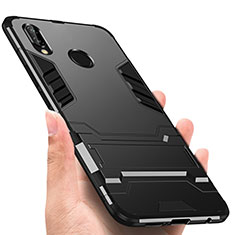 Silicone Matte Finish and Plastic Back Case with Stand R01 for Huawei Nova 3e Black